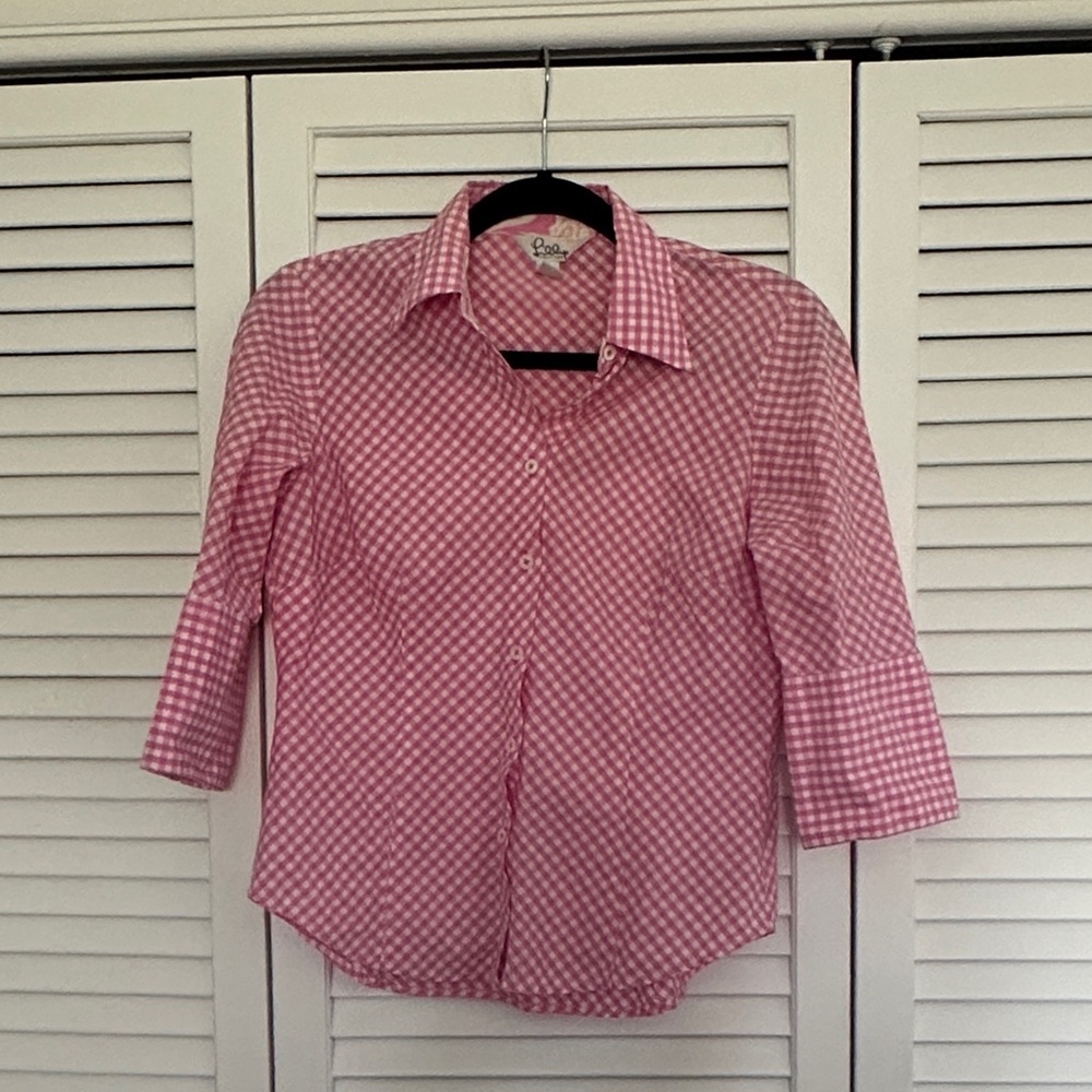 Lilly Pulitzer Pink Gingham Button Down Shirt - 4